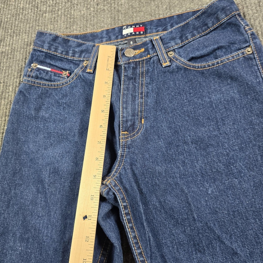 VTG Y2K Tommy Jeans Size 5 Blue Medium Wash Hipster Flare 100% Cotton Flag Patch - Picture 7 of 13